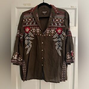 Johnny was workshop, size small embroidered button-down shirt